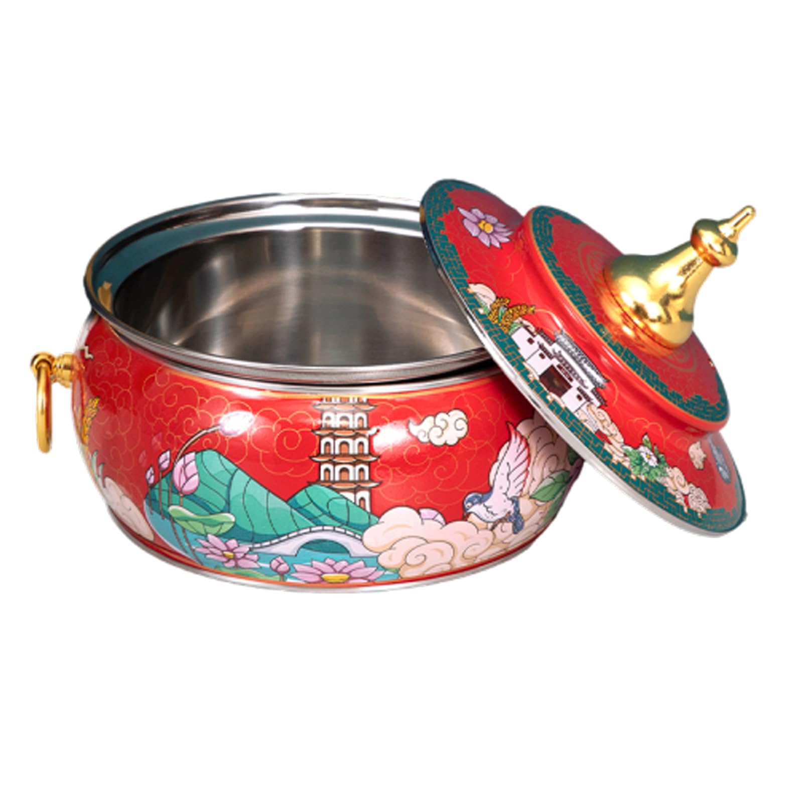 asdchZen Hot Pot Beijing Chinese Copper Chafing Dishes Single Person Small Copper Potshabu Shabu Pot Cloisonne Hot Pot For Electric Induction,E,A