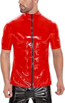 トップス requal LEATHER LIKE CUMMERBAND SHRIT Amazon.com: Men Shiny Leather Shirt, Long Sleeve, Full