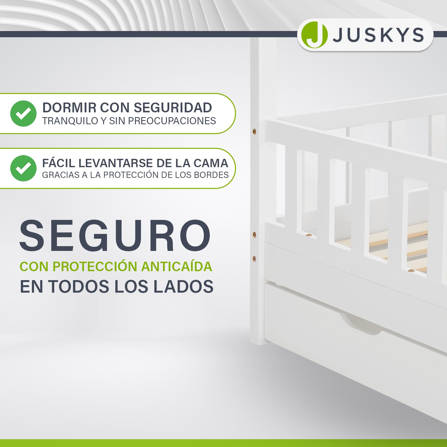 Juskys Cama Infantil Marli 80 x 160 cm con canapé de 2 Piezas, protección anticaída, somier y Techo - Cama de Madera Maciza para niños - Cama en Blanco