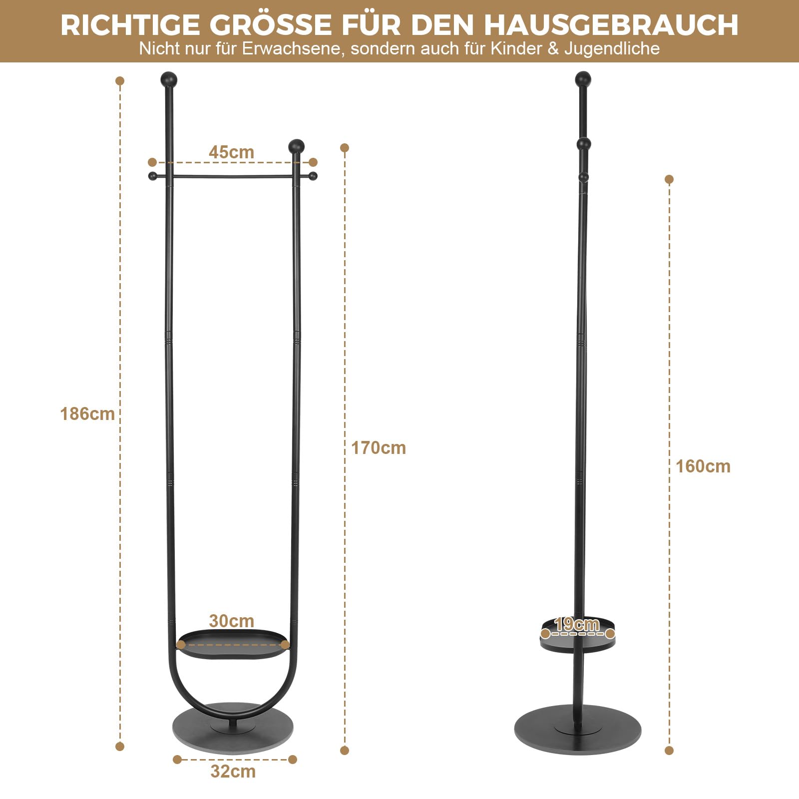 Garderobenständer, Kleiderständer Jackenständer, Kleiderstange mit Ablagen