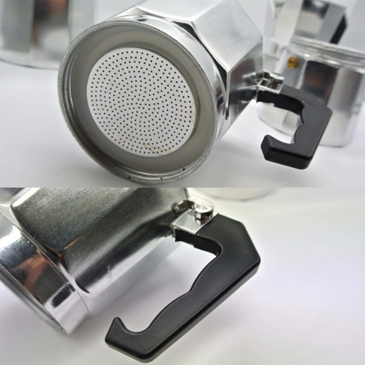 Caffettiera Moka in Alluminio Esagonale 600ml 12 Tazze | Finitura Argento, Stile Europeo, Pulizia Semplice, Pronta in 3-4 Minuti, per Uso Domestico