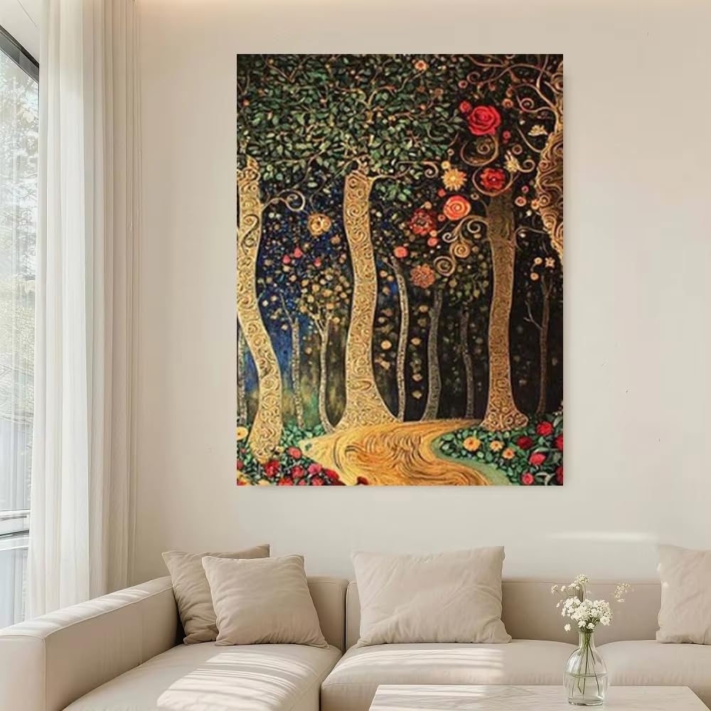XIANGPEIFBH Giclee Artwork Canvas Wall Art Gustav Klimt Flower Garden Canvas Print - Vibrant Flor Picture for Home Decor((80x120cm/31x47in)/Unframed)