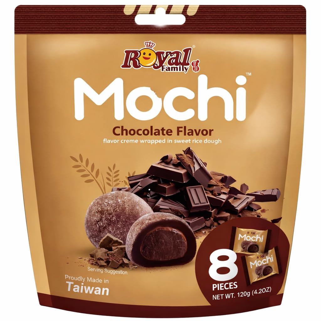 Royal Family Mochi Chocolate Flavour 120g Bag By COUGAR | Soft Chewy Mochi Filled with Rich Chocolate Creme | Authentic Taiwan Dessert | Individually Wrapped | No Artificial Colors or Flavors | Sweet Rice Dough Treat | 8 Pieces Rice Dough Cookies – (Imported-Taiwan)-image-47