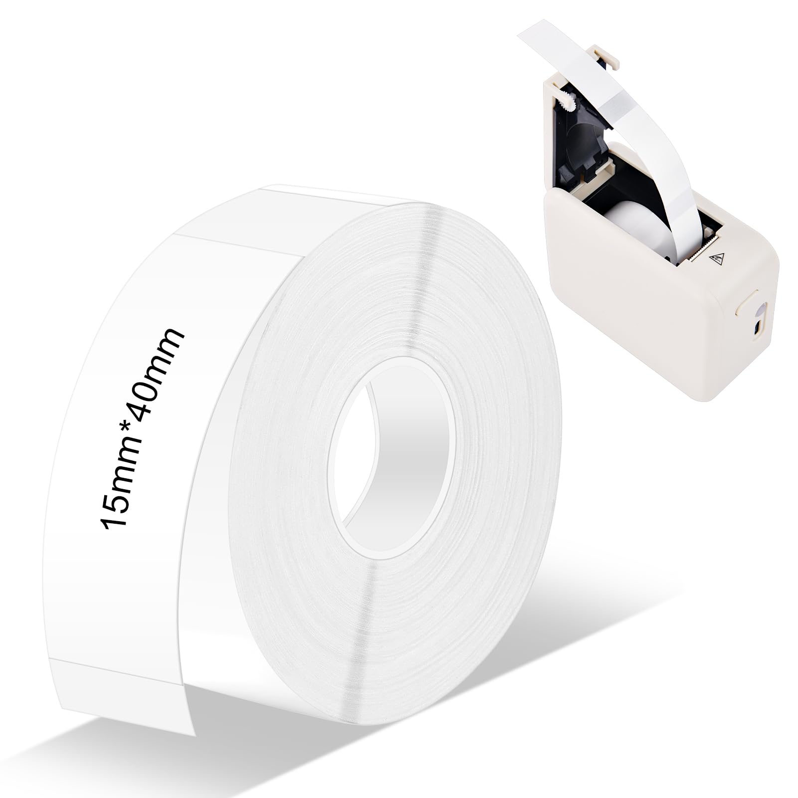 OFFCUP Selbstklebendes Etikettenband Thermoband 15mm x 40mm, 180 Bänder/Rolle Weiß Etiketten P11/P12/P15/D30/D32/D35 Druckerkompatibel, Endlos-Etikettenband für Schule, Haus, Büro