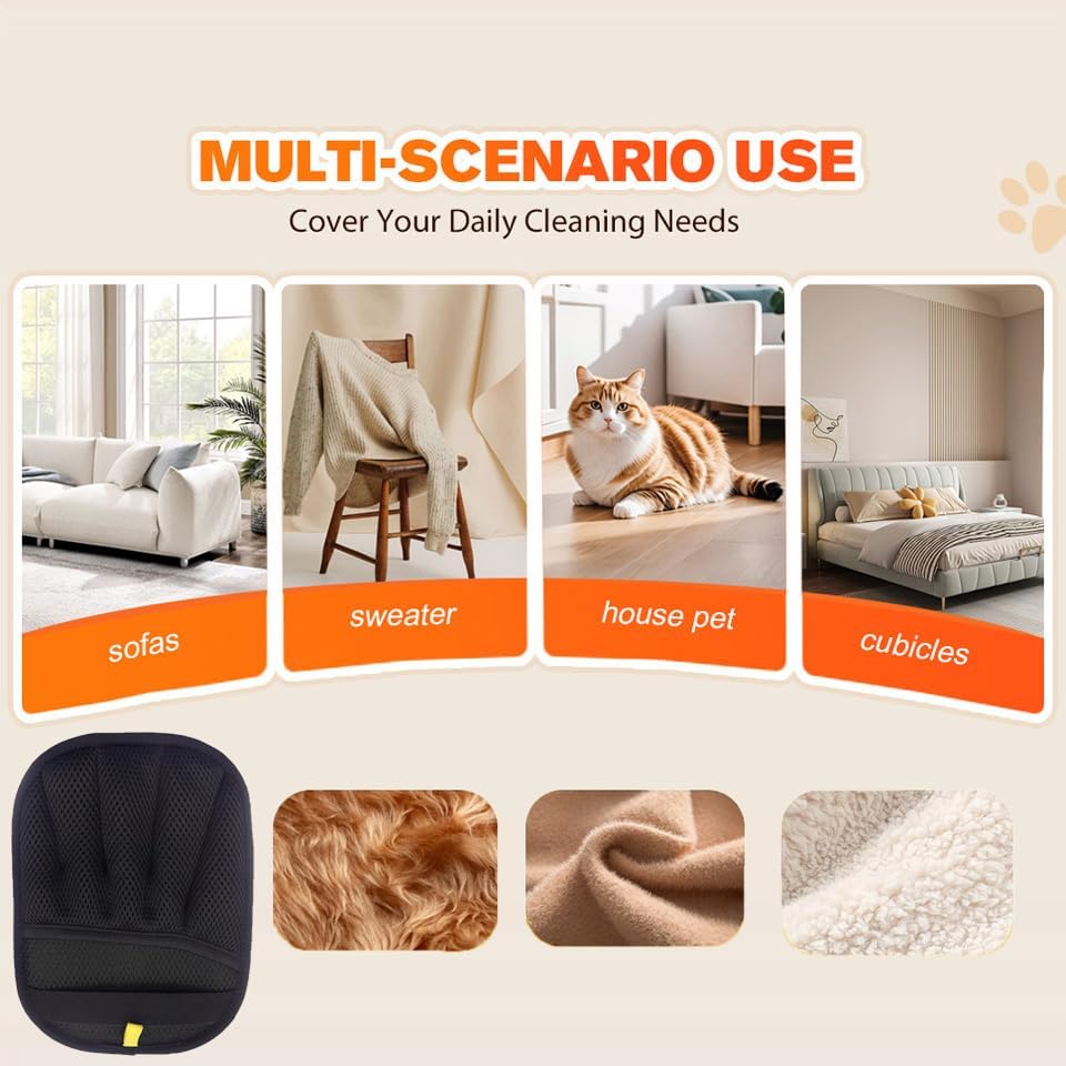 Image of 2 Pcs Cat Hair Remover from Clothes, Pet Hair Removal Glove for Dogs and Cats, Efficient Fur Removal Tool for Sofa Bed and Clothing, Black (2pcs(Black) A)