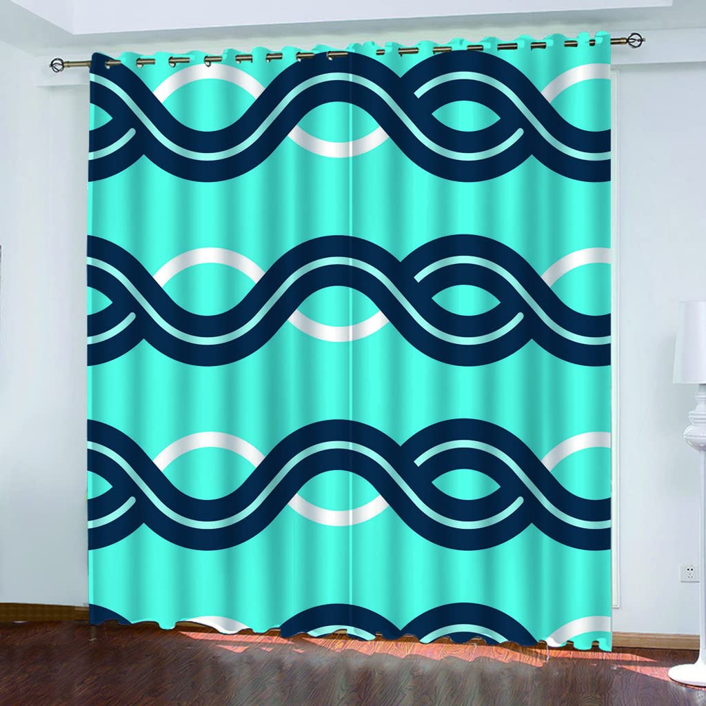 Rideau salon occultant thermique bleu vert argent 234x230cm | Deux panneaux drapés à oeillets
