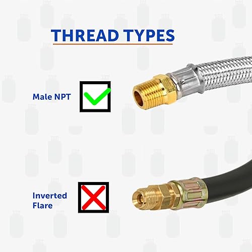Miniatura 2 de Flame King FK-SSPT-18INX2 - Adaptador NPT macho de 14 pulgadas (no es acampanado), manguera de propano trenzada de acero inoxidable, paquete de 2