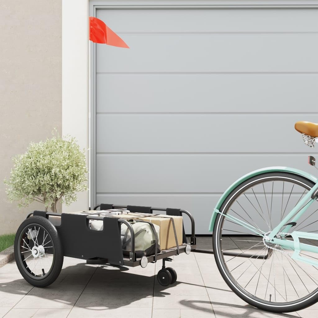 vidaXL Rimorchio da Bici Nero Oxford e Ferro