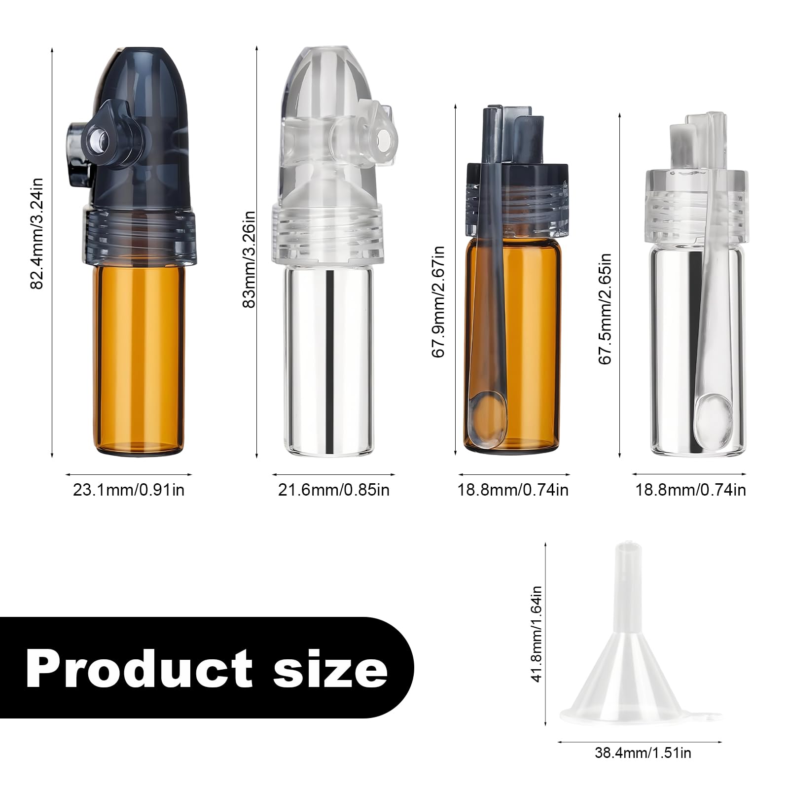 Pot a Epices, 4 Pièces Pot Epices Verre, Verre Récipient à Épices, Brun et Blanc Outils pour Épices en Poudre, avec Petit Entonnoir, pour le Camping et les Voyages