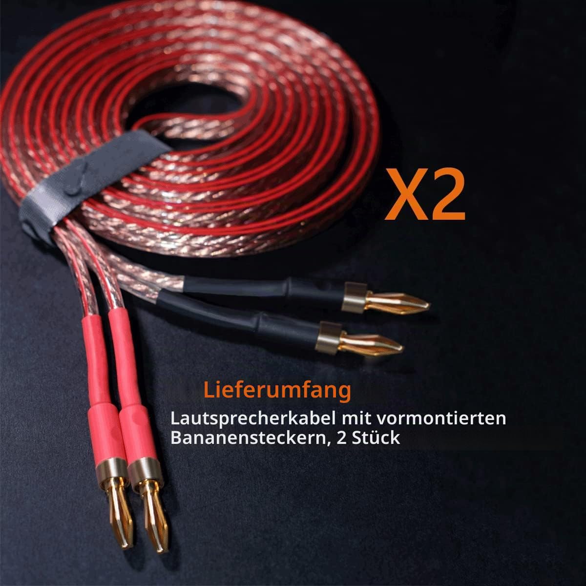 13 AWG Bananen-Lautsprecherkabel, 2 Pack 3m HiFi-Lautsprecherkabel mit vergoldeten Bananensteckern, Audiophile Stecker zu Stecker Audio Kabel für Audiophile (3m / 9.8FT)