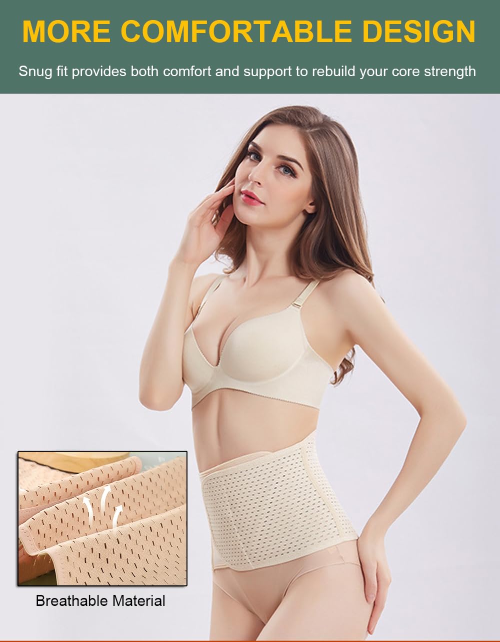 Abdominal Binder Post Surgery, Breathable Belly Band Postpartum Belly Wrap, C Section Belly Binder Abdominal Binder Hernia Belt for Women, Back Support Belt for Women (Beige, Medium) - Image 4