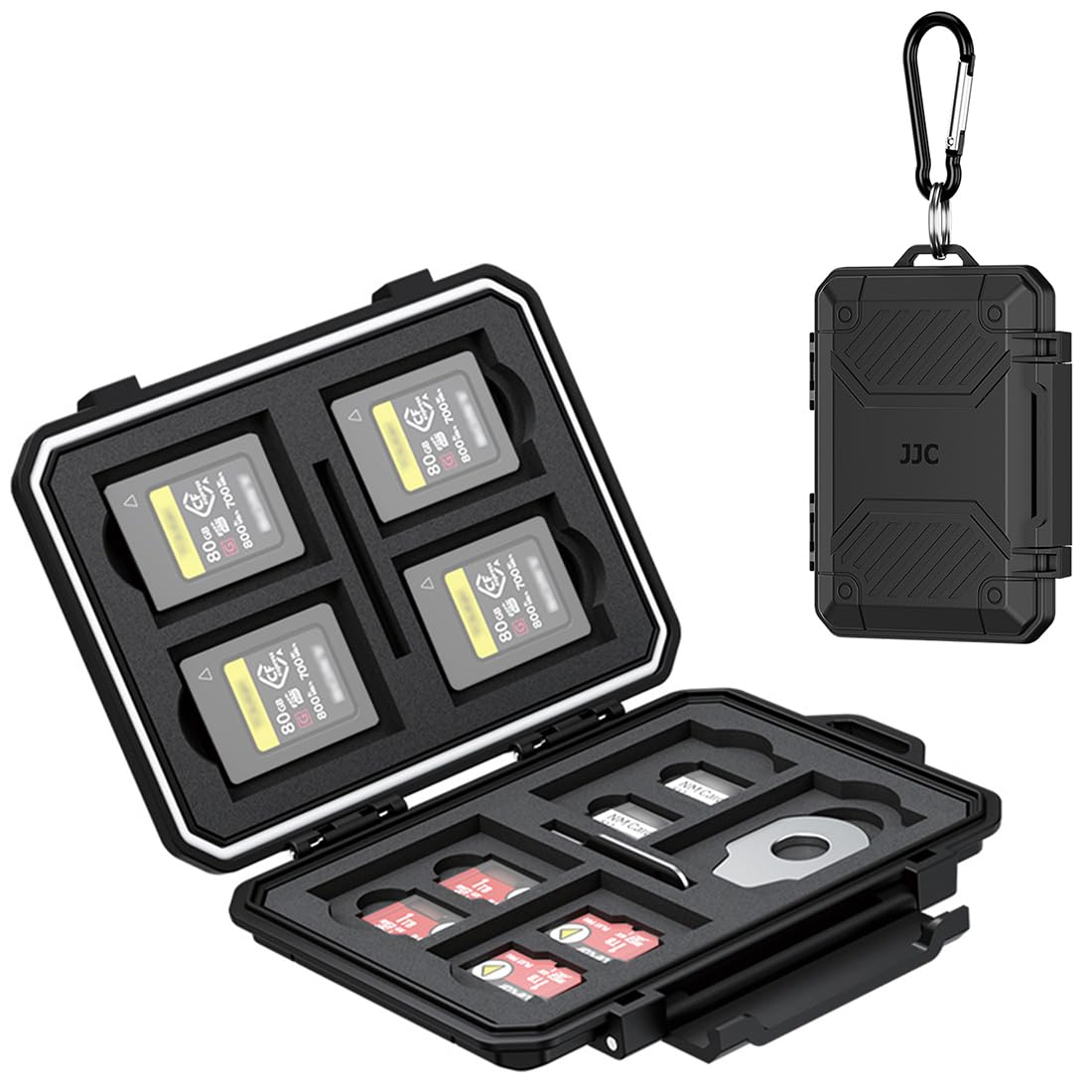 Small 18 Slots Memory Card Case for 8 SD 4 CFA 4 TF and 2 Nano SIM Cards, IP67 Waterproof Anti-Shock Anti-Dust, Compact Size & Portable SD SDHC SDXC CFexpress Type-A Card Holder Organizer Storage Box