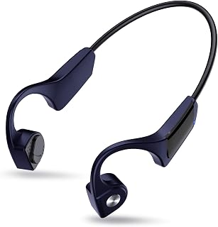 Meseto Bone Conduction Headphones, Bluetooth 5.0 with Mic, Open-Ear Wireless Bone Conduction, Lightweight Sweatproof Music Answer Phone Call Sports Headset for Running Hiking Driving Bicycling (Blue)