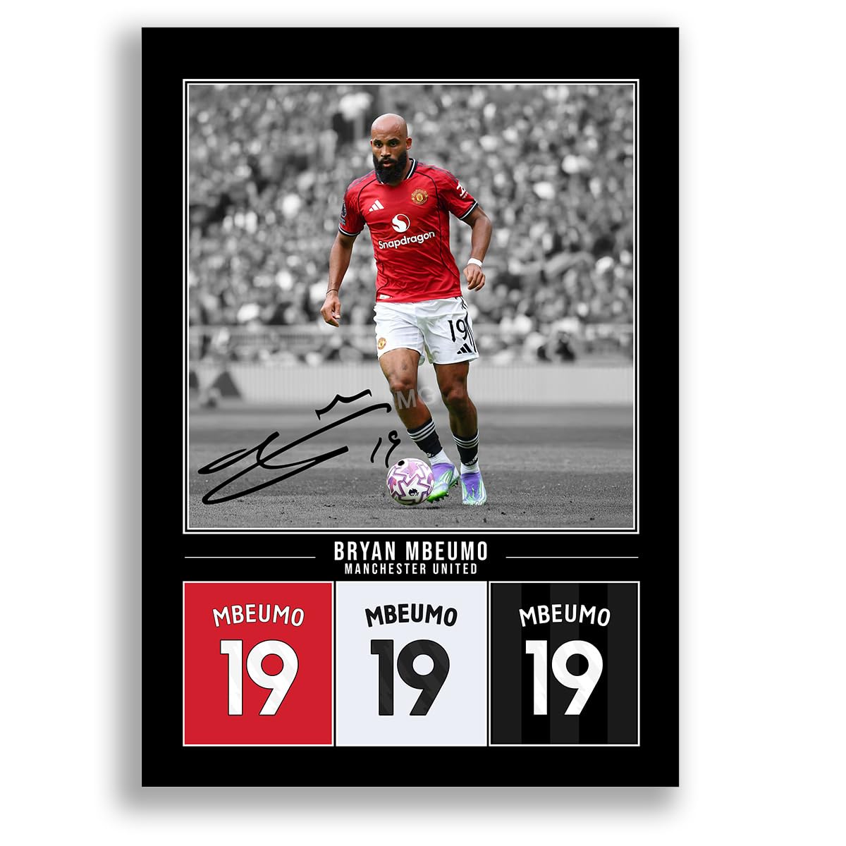 Bryan Mbeumo Manchester United Signed Photo Poster Print Picture Display Framed Autograph Memorabilia for Football Fans Gift Man Utd Cameroon (A3 Poster Only Black)