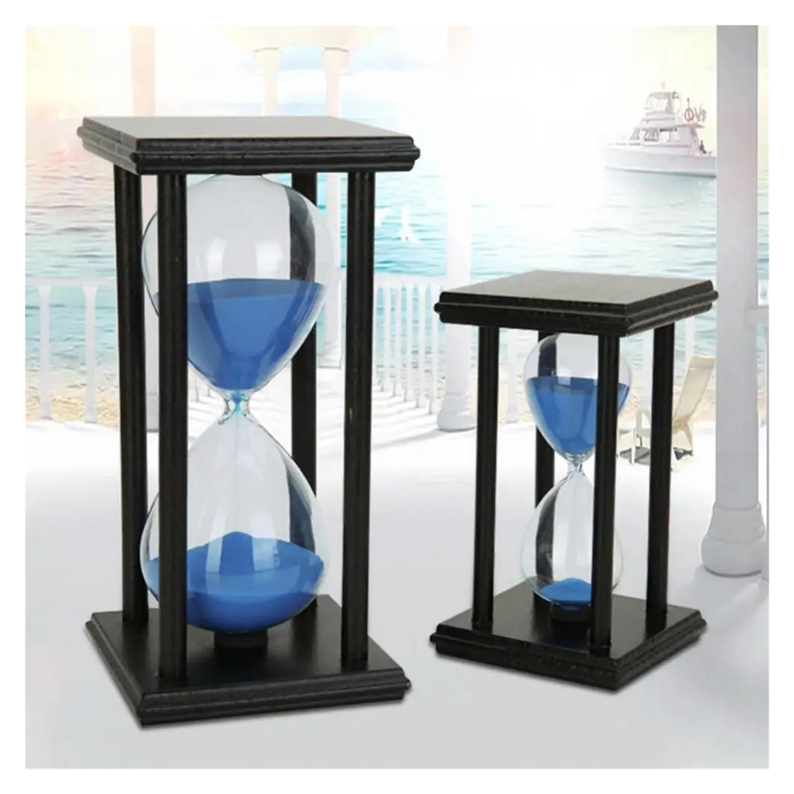 Sanduhr Uhren Sanduhren Timer Sanduhr Holz Sanduhr Geschenk Desktop Ornamente Dusche Timer Küche Schule Wohnkultur(White Blue 60 Min)