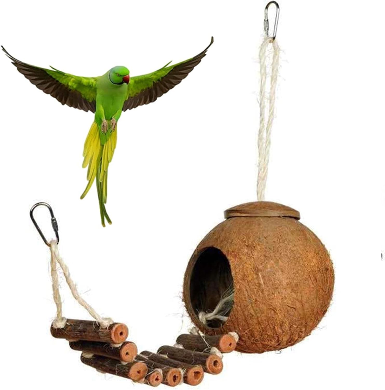 Casa de pájaros de Coco, Nido De Pájaro En Forma De Coco Natural, La casa de pájaros de Coco Colgante Resistente a la Intemperie con Escalera agrega una Tropical y un Toque exótico Aabey