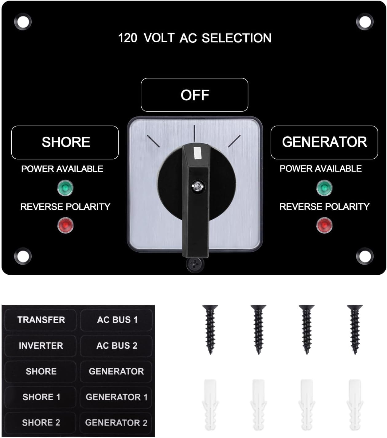 Sekelo AC Rotary Selector Switch Panel - 120V 30A, 2 Position Marine Shore Power Transfer Switch with Reverse Polarity LED Indicator for Boats Yachts