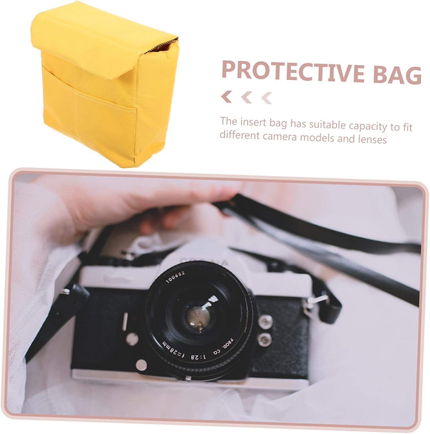 Borsa per inserto per fotocamera Borsa imbottita portatile antiurto impermeabile in spugna nylon per obiettivi per fotocamere SLR con accessori per obiettivi con bastoncino divisorio(L-Giallo)