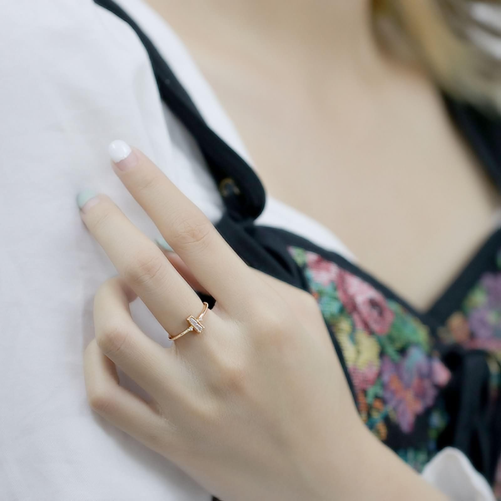 Anello Donna Promessa, Anello Promessa Sottile a Perline Geometrico con Moissanite in Oro giallo