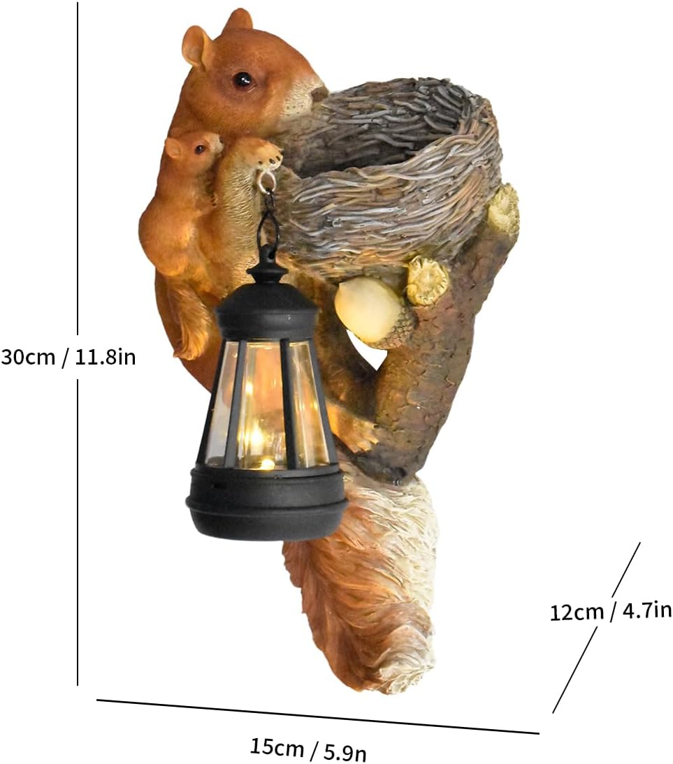 Solar Squirrel Family Decor Cute Mother & Baby Figurine with LED Light, Outdoor Weatherproof Resin Figurines Garden Tree Hugging Statue for Patio Lawn Yard Pathway Fence Cute Animal Lover Gift
