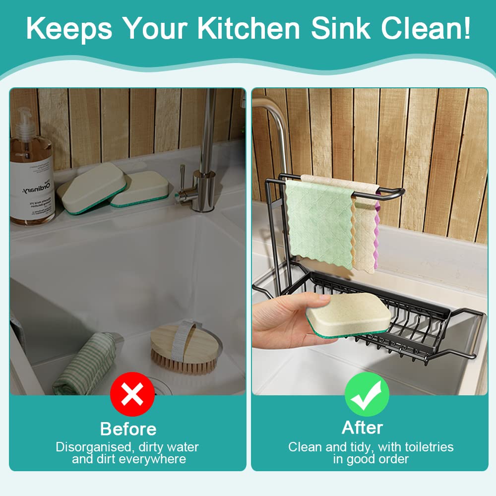 Portautensili Da Cucina In Metallo E Legno - Organizer Da Bancone 4 Scomparti | Stile Moderno | Nero E Rovere - Foto 4