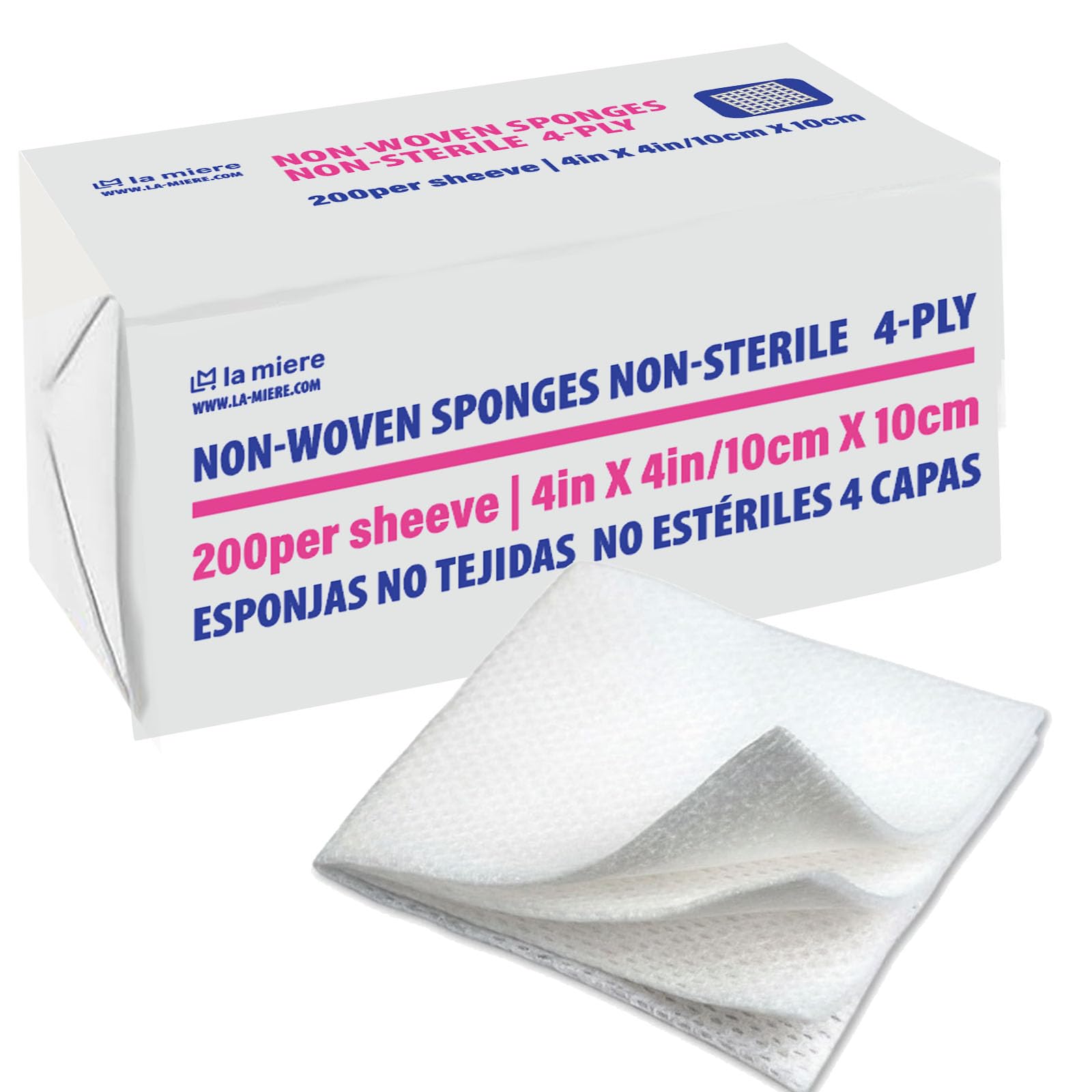 4"x4" 200 Pack Non-Woven Sponges 4-Ply Medical Sponges Non-Sterile
