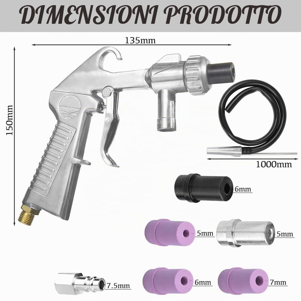 Pistola Sabbiatrice per Compressore 13 Ugelli Tubo in Gomma 1M Portatile