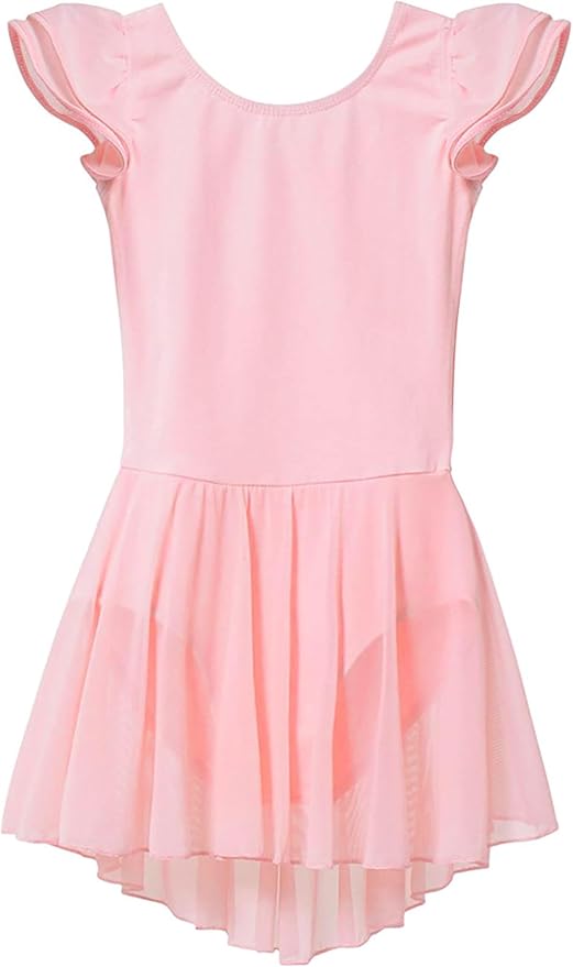 MdnMd Ballet Leotards for Girls Toddler Dance Ballet Leotard with Skirt Ballerina Dresses Tutu Outfits Flutter Sleeve