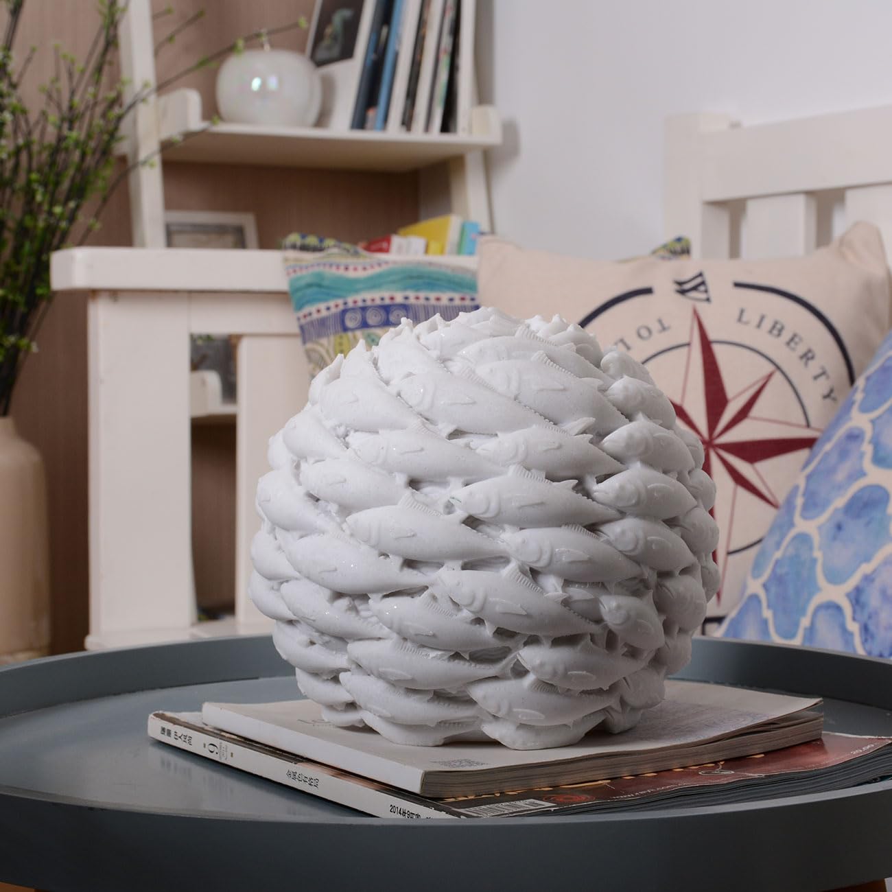HAUCOZE Pesce Scultura Stutua Astratta Decorazione Moderna Arte Figurina Marino Regalo per Casa Soggiorno Ufficio Resina 21cm