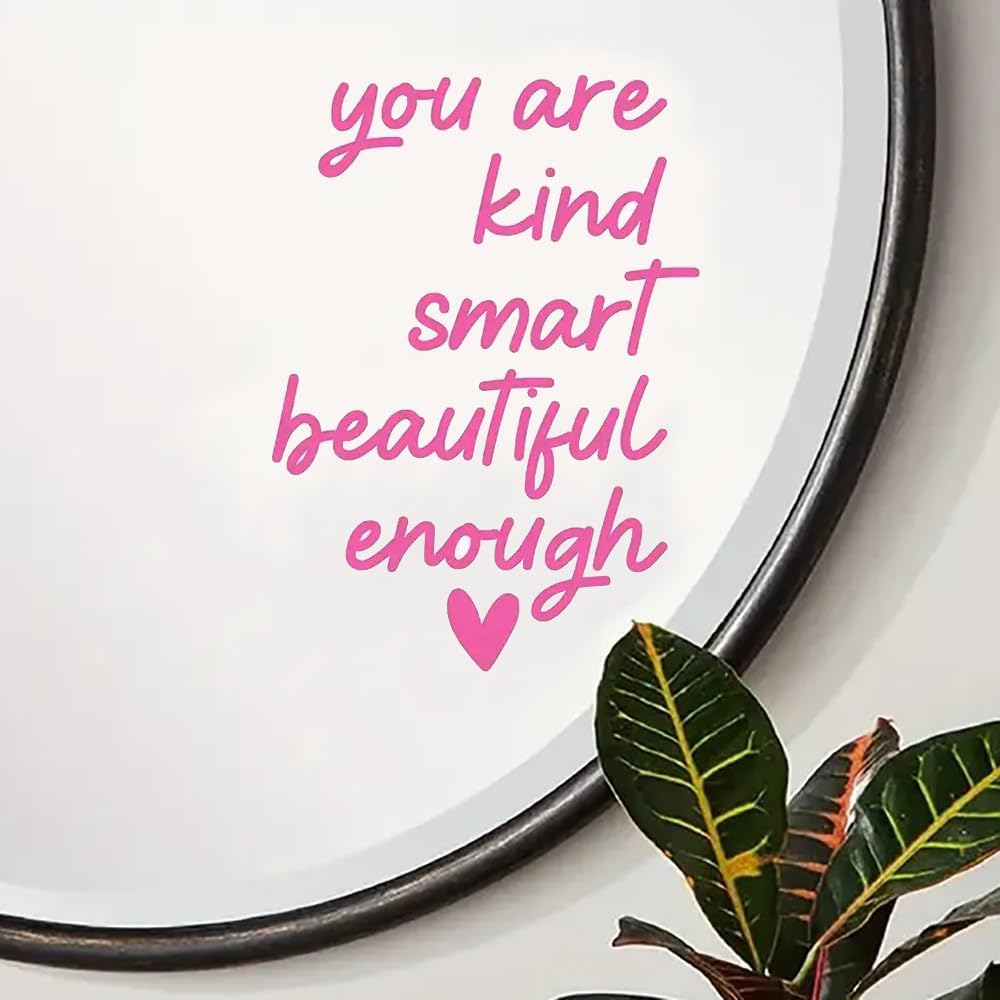 2 Pack 6.3"X5.5" Black Mirror Decal, 3D Vinyl Mirror Decal for Bathroom Decor Accessories or Girl Vanity/Room Decor,Positive Affirmation Mirror Sticker for Kids, Girlfriend,Women Gift (Black)
