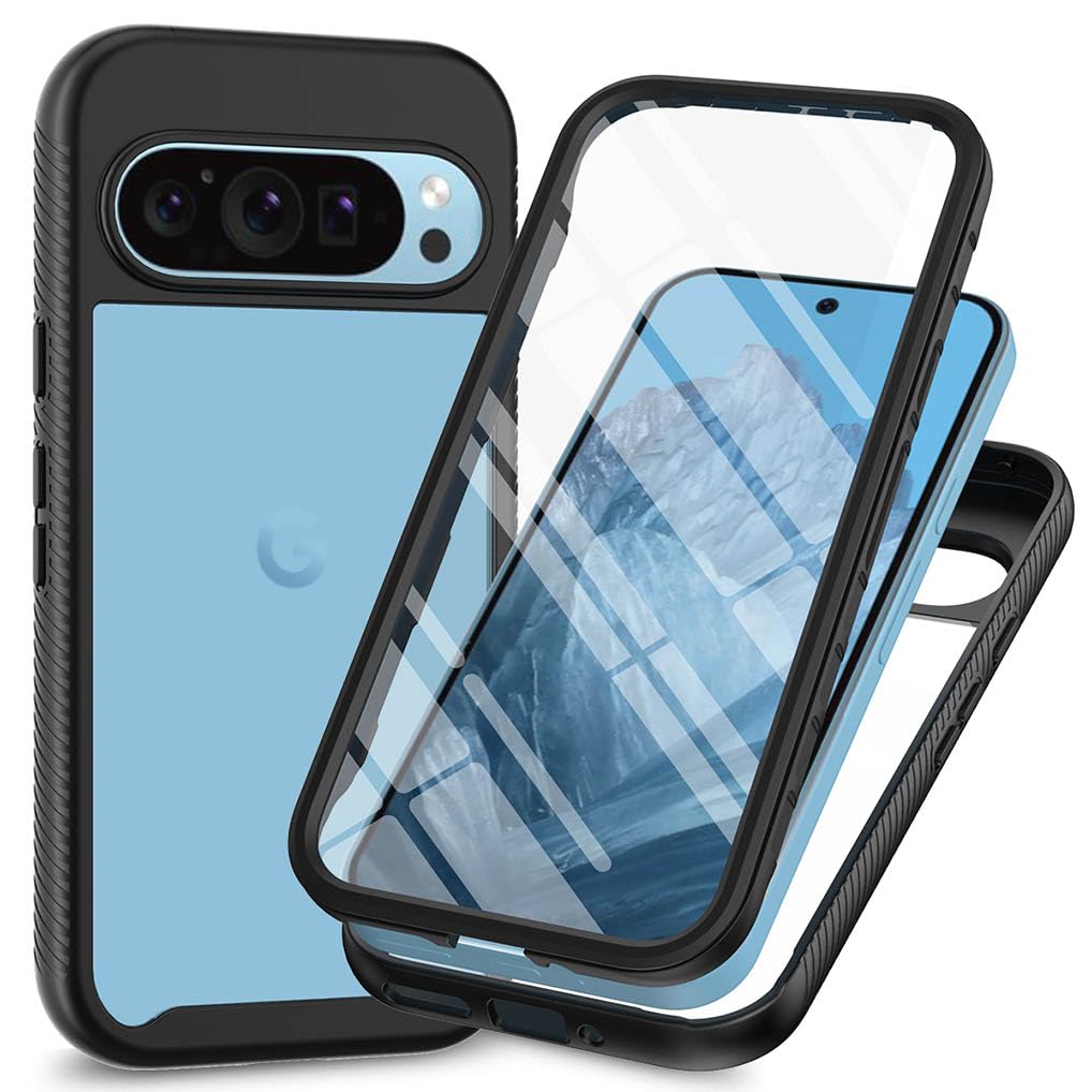 XINNI Cover per Google Pixel 8a, Protezione Schermo Integrata 360 Gradi Antiurto Custodia, Rugged Doppia Faccia Bumper Trasparente Full Guscio Fronte Retro Case, Blu