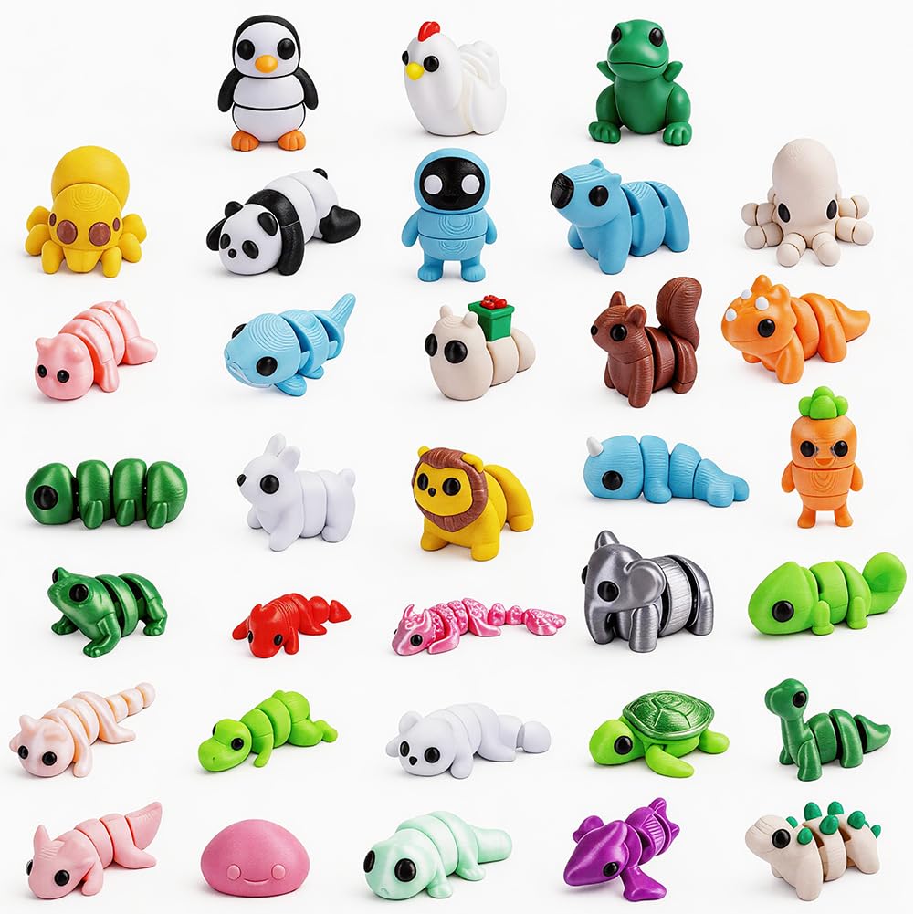 ZappelStift 40Pcs 3D Printed Mini Animals,Movable Joint 3D Printed Animals,3d Printed Toys Cute Desk Decor for Home Office, Christmas Party, Gifts (Random Styles)