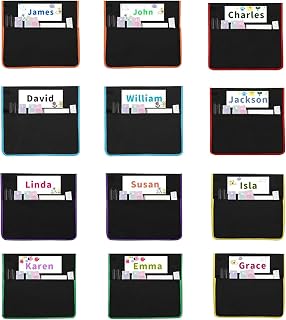 Organizador de sillas para aula, silla de escritorio, compartimento trasero con placa de nombre, 12 piezas de tela Oxford 900D, material escolar, organización y almacenamiento para guardería en casa