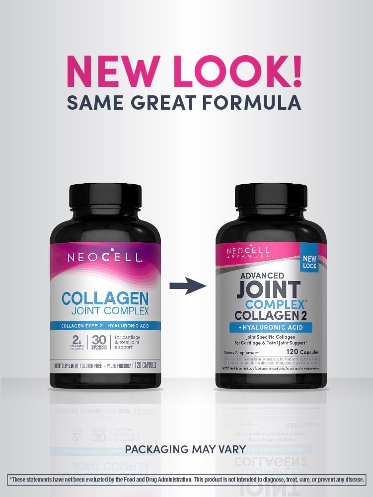 NeoCell Advanced Joint Collagen Complex Supplement | 120 Capsules | Type II and Hyaluronic Acid | for Men and Women