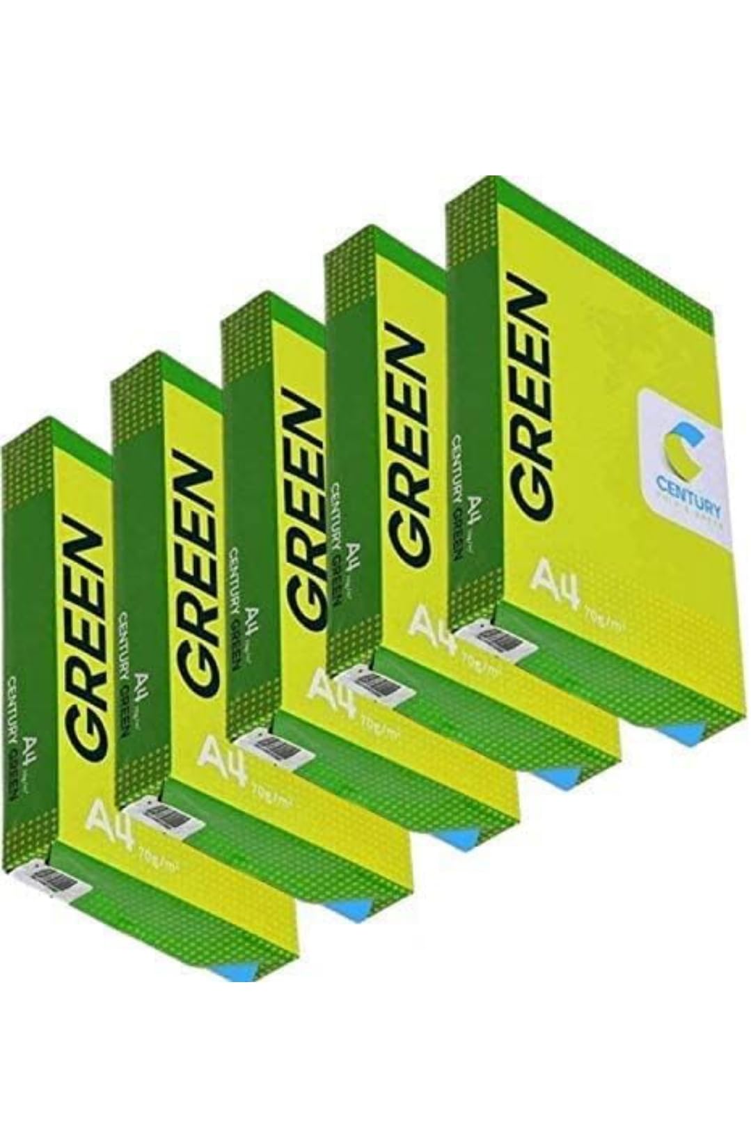 Century PACKWELL Green A4 Size Sheet 70 GSM Blank (Unruled) White Copier Printer Xerox Multipurpose Paper in bulk - Pack of 5 Reams (5 x 500 Sheets)