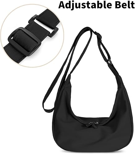 Miniatura 4 de Bolso bandolera pequeño para mujeres y hombres, a la moda, mini bolsa de media luna con correa ajustable, 2 cremalleras, bolsa de nailon ligero