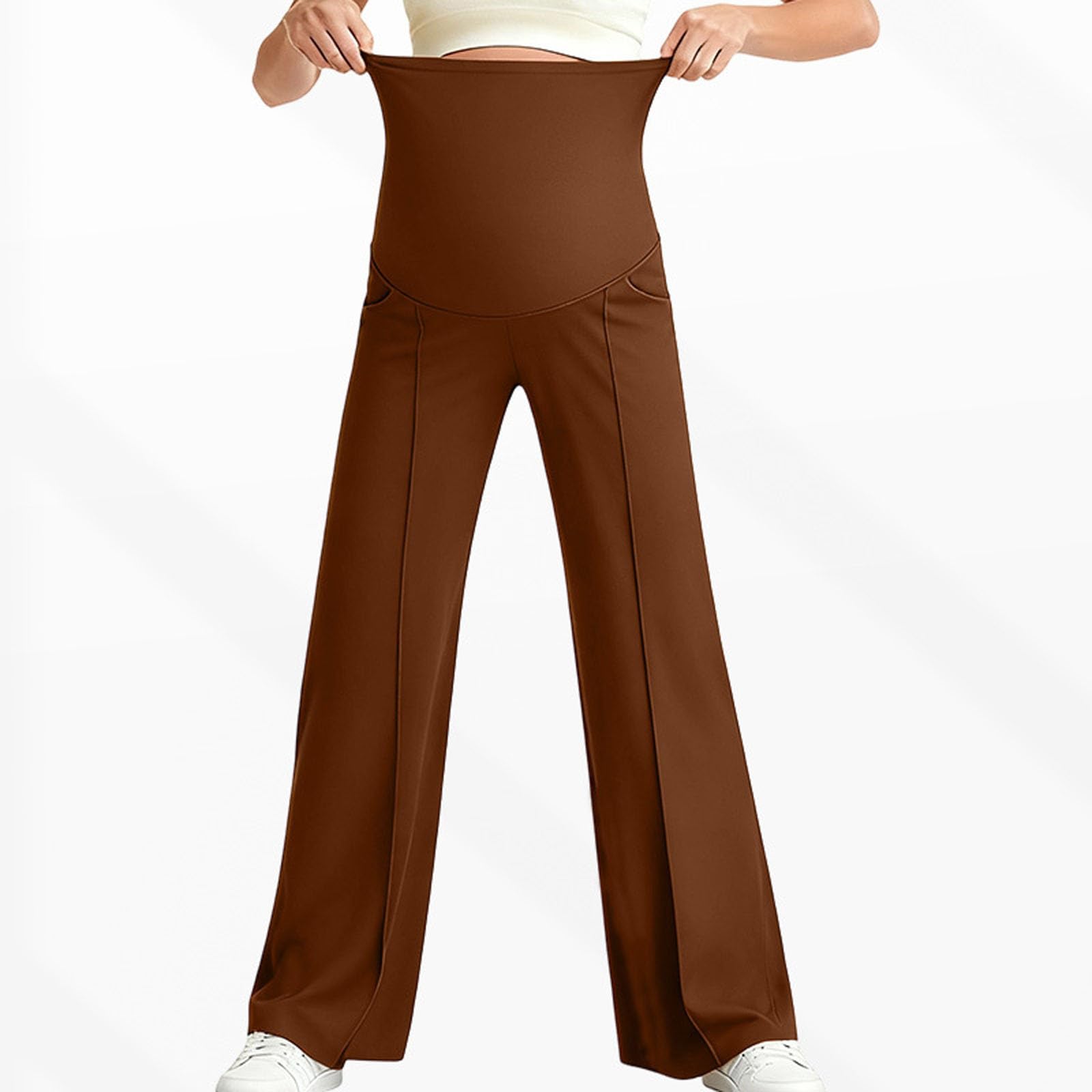 Pantalones de Maternidad para Mujer Cintura Alta Elástica Pantalon Deporte Pierna Ancha Rectos para Embarazo Suaves Cómodos Leggins Deportivos Push Up Casual Ropa de Maternidad de Hogar, Yoga