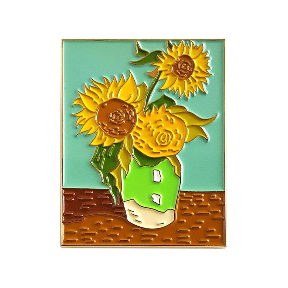 Art Van Gogh Sunflower Oil Painting Enamel Pin Shirt Bag Clothes Backpack Hat Lapel Pin DIY Accessories Art Jewelry Gift for Women Men Friends Artist