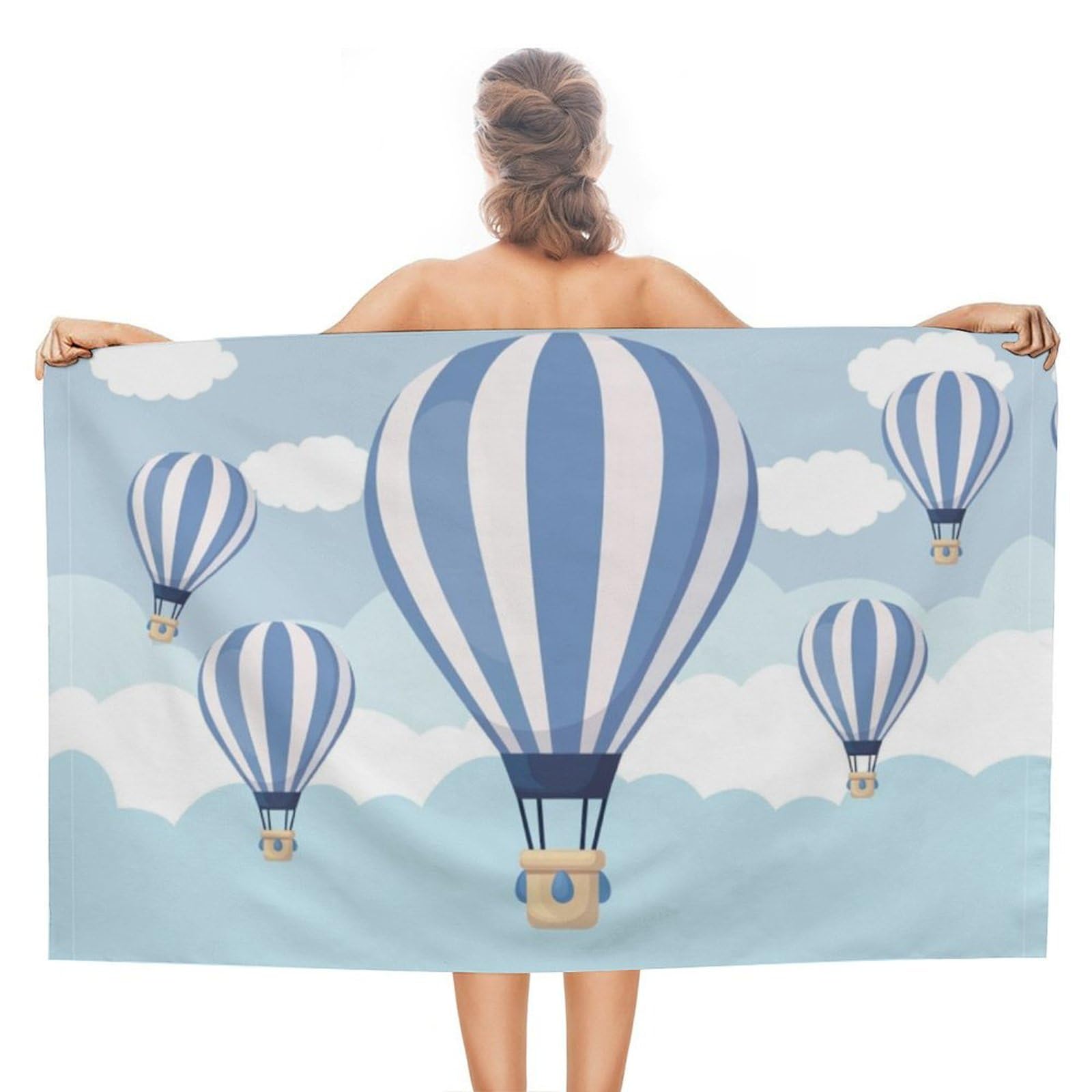 LEDFCVSU Beach Towel, Blue Hot Air Balloon Bath Towel, Absorbent Towel for Swimming, Sports, Travel