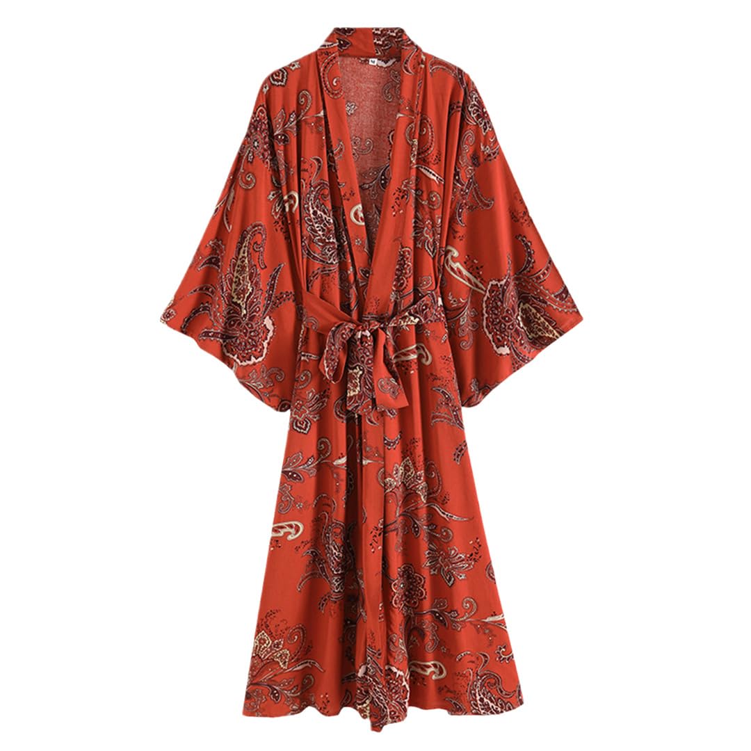 Kwiatowy nadruk luźne kimono boho okrycie plażowe szlafroki Mujer Kimono