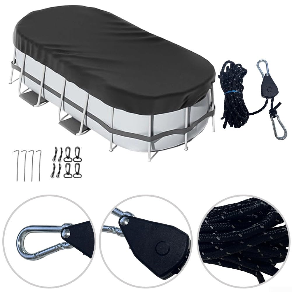 Bâche de piscine ovale avec sangle de serrage rapide pour piscines hors sol, protection en polyester imperméable résistant aux intempéries, s'adapte à plusieurs tailles pour protéger contre la pluie