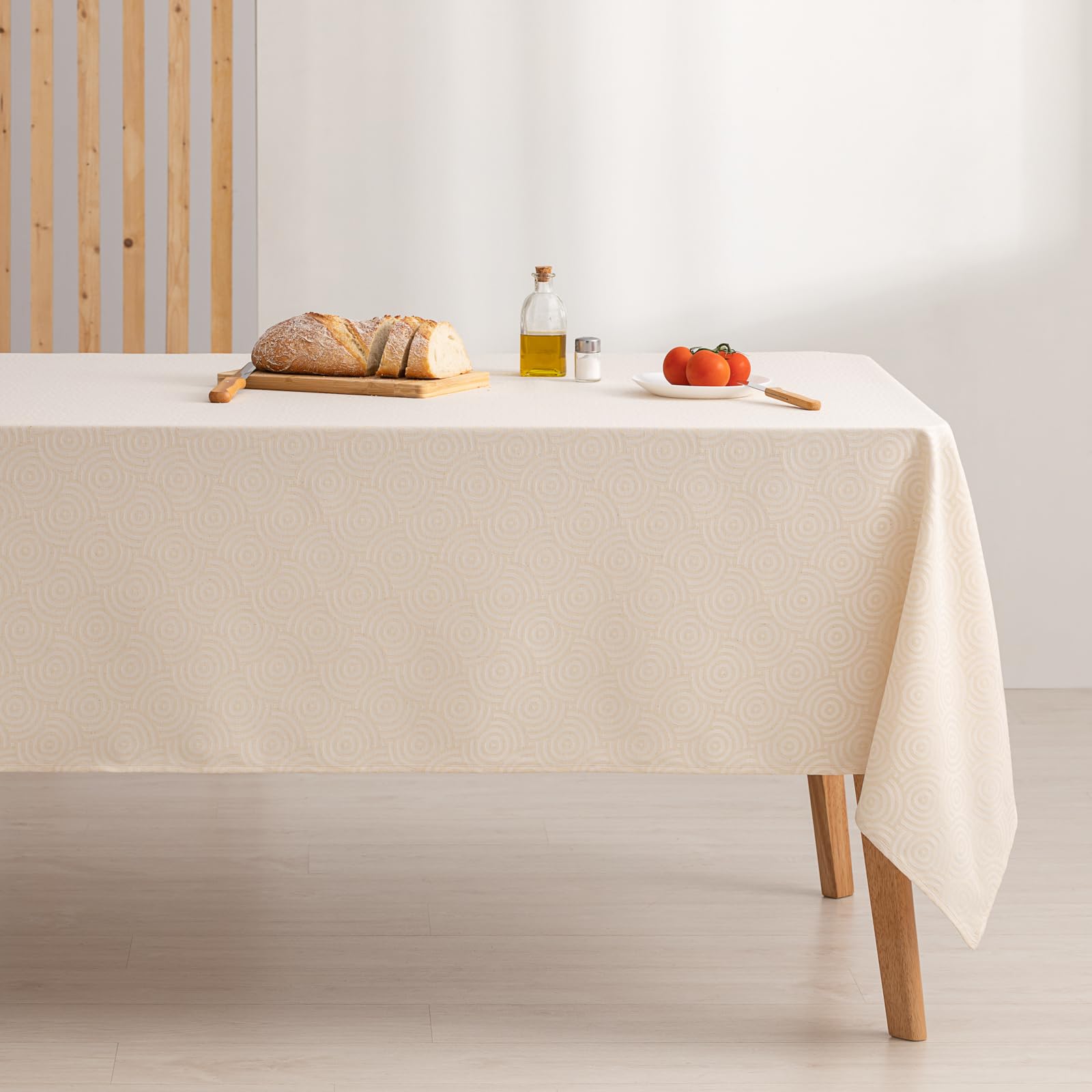 GAMUSI Stain Resistant Tablecloth Rectangular Jacquard Waterproof Table 140 x 240 cm, Fabric Touch, Ecru - Ring - Image 2