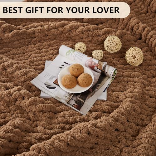 L'AGRATY Chunky Knit Blanket Throw - Soft Chenille Yarn Throw Blanket 40x50: Handmade Thick Cable Knit Crochet Blanke - Large Knit Blanket Chunky Rope Knot Throw Blanket for Couch Sofa Bed Home Decor
