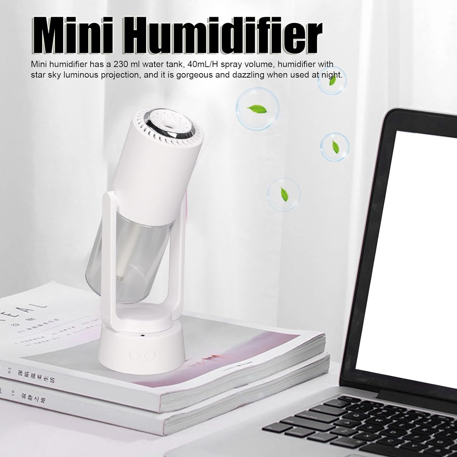 Domésticos Humidificador, Mini humidificador de tamaño Compacto, Tanque de Agua de 230 ml, pulverizador de 2 Niveles for Sala de Estar, Oficina, vehículo