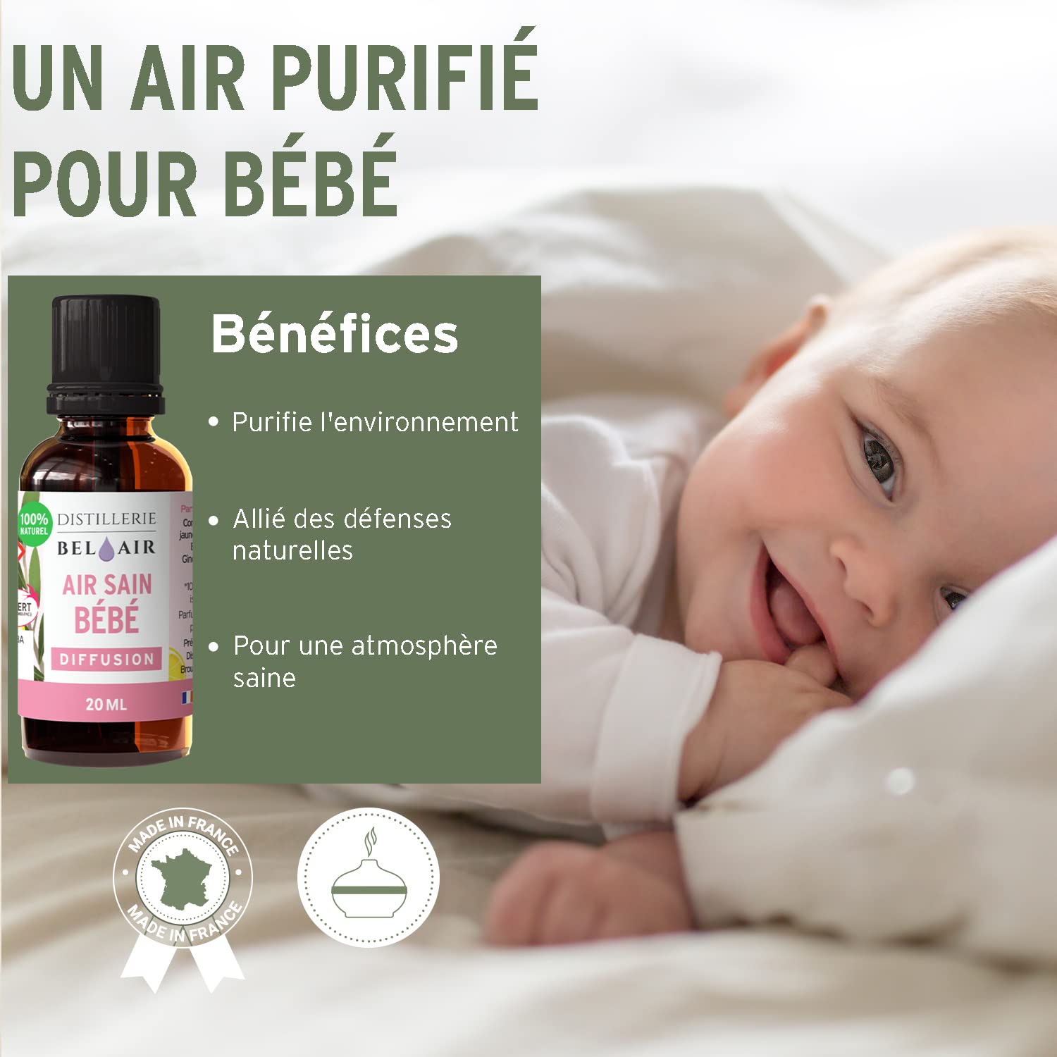 BEL AIR Air Sain Bébé huiles essentielles bio pour chambre diffuseur humidificateur bb conditioner baume défense