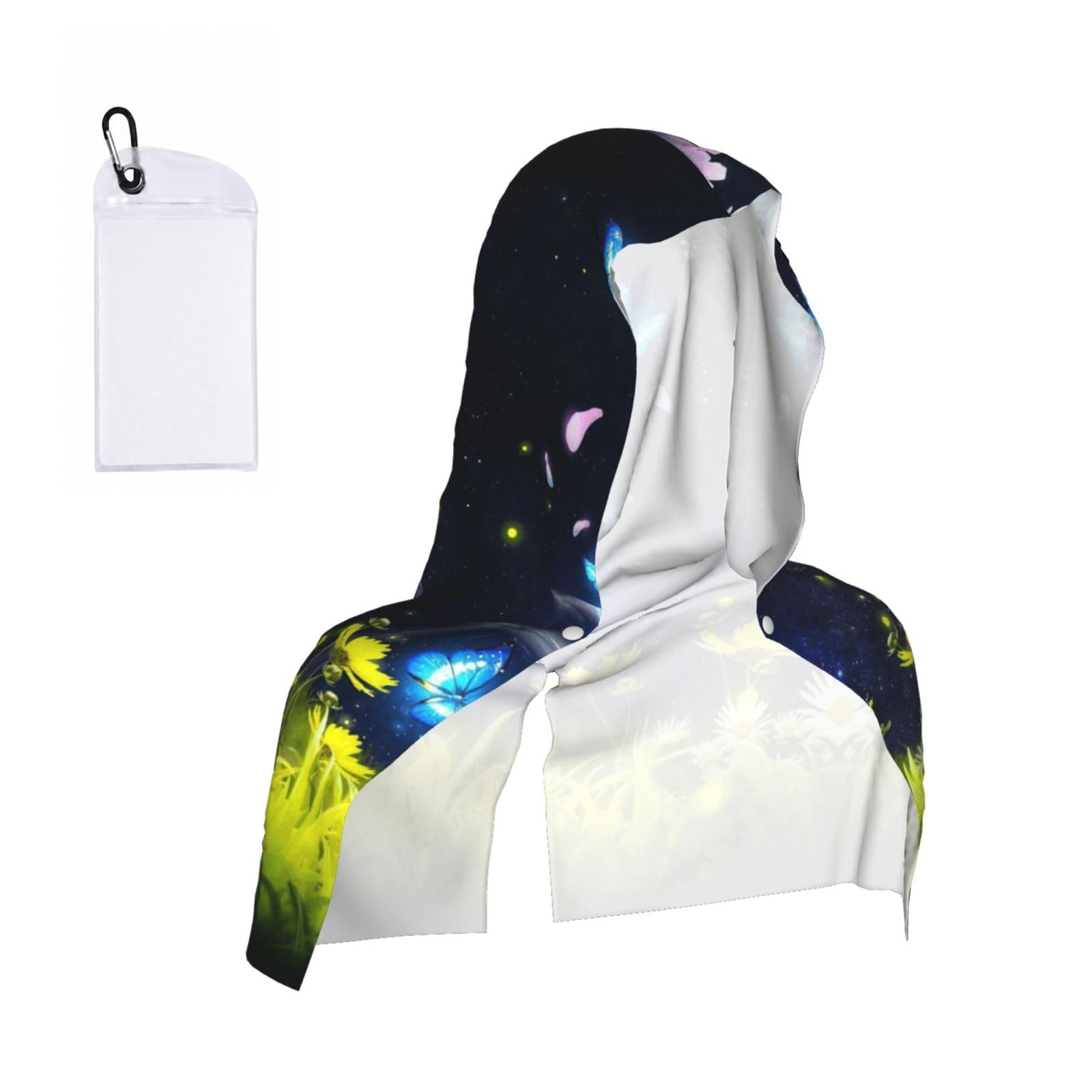 SATUSA Butterflies Print Cooling Hoodie Towel, Cooling Towels For Neck And Face, Quick Drying Absorbent Cooling Head Towel Beach Camping Gym Construction(2pcs)