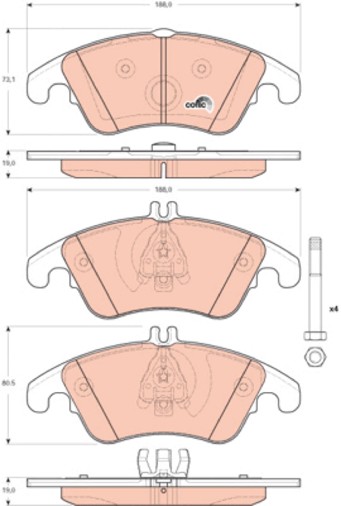 TRW GDB1737 Pastiglie Freno Set di 4 para Mercedes-Benz Classe C (W204) 2007-2015 Assale Anteriore e Altri Veicoli