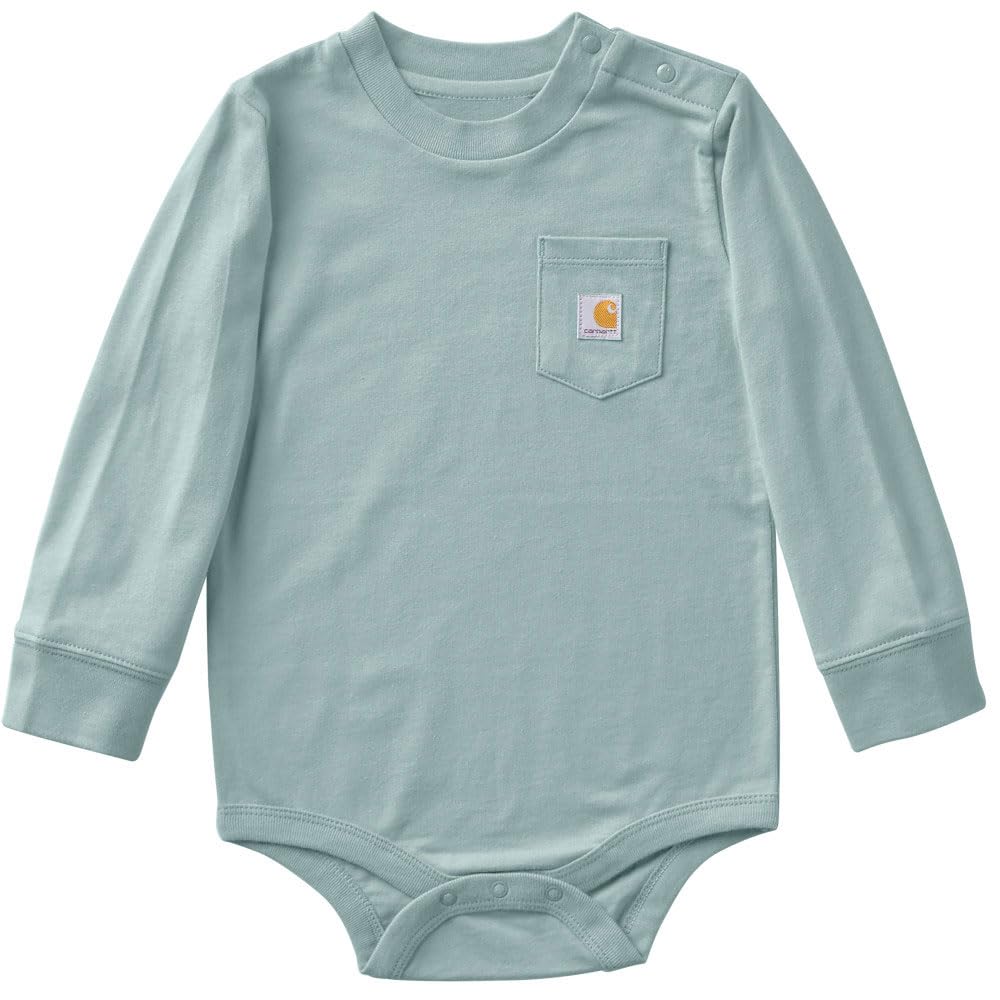 Carhartt Unisex Baby Long-Sleeve Bodysuit | 100% Cotton | Made From Breathable, 100% Cotton Jersey | Easy Changes 3 Months Blue Haze