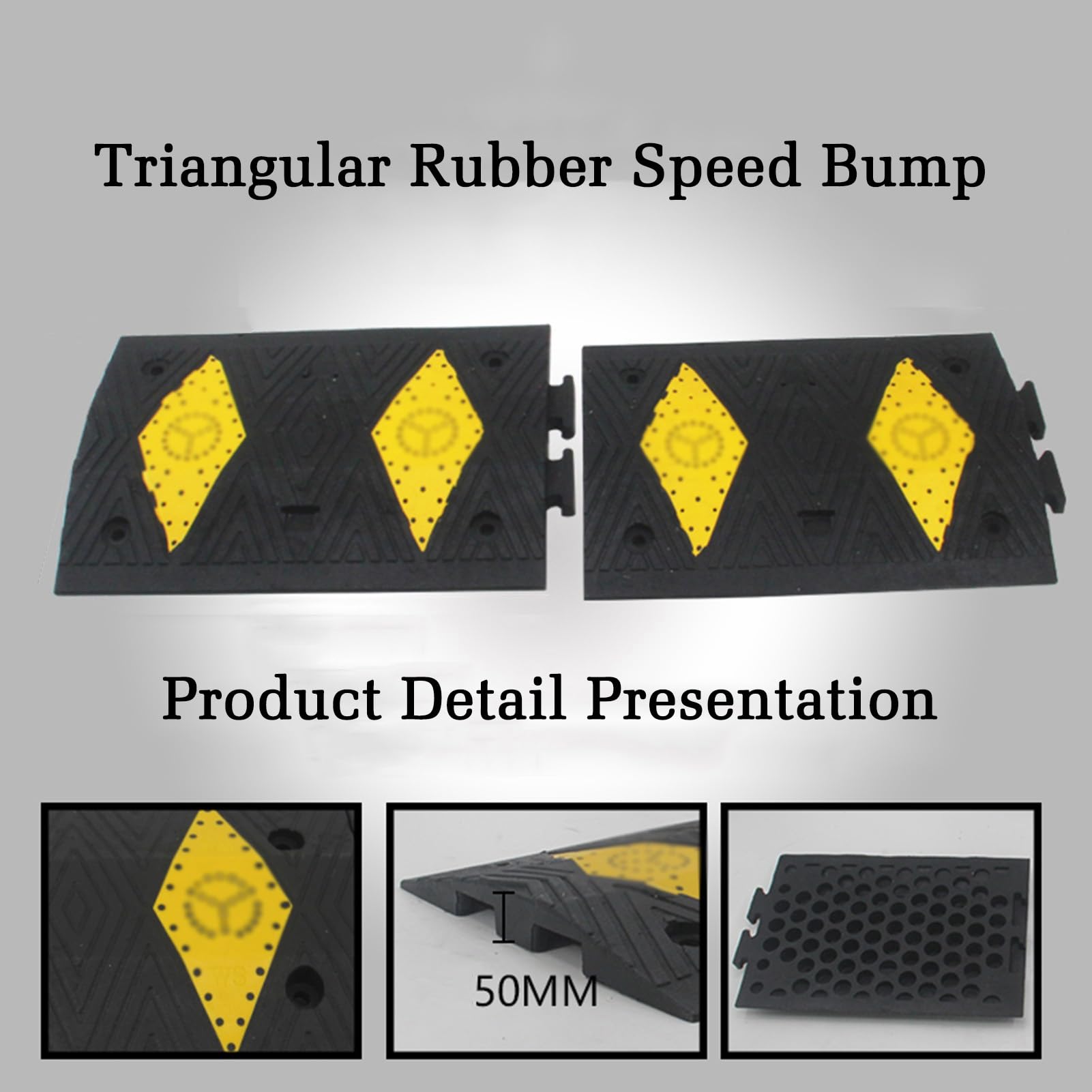 Paquete De 2 Topes De Velocidad De Goma con Anclaje De Perno Y Punta, Productos De Seguridad Vial For Carriles De Asfalto Y Hormigón.(50x35x4CM)