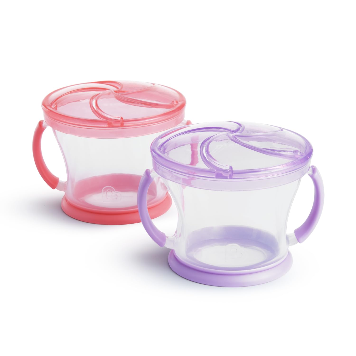 Munchkin 2 Piece Snack Catchers | Toddler Snack Box & Baby Weaning Pot | Holder & Food Storage Containers | BPA Free Food Pot with Handles | No Spill - Pink/Purple